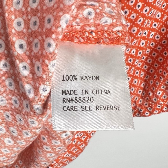 Anne Carson Women's Large Orange Blue White Geometric Print 3/4 Sleeve Blouse - Picture 7 of 8